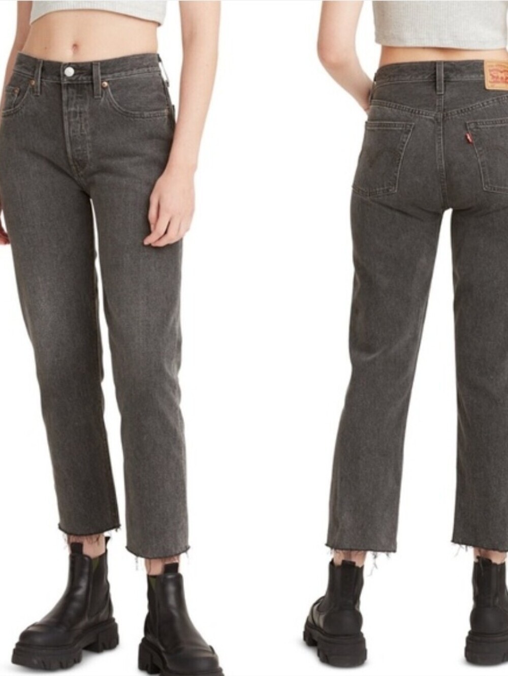 Levi’s 501 Original Cropped Straight Leg Jeans Raw Hem Black Size 27x26 New!